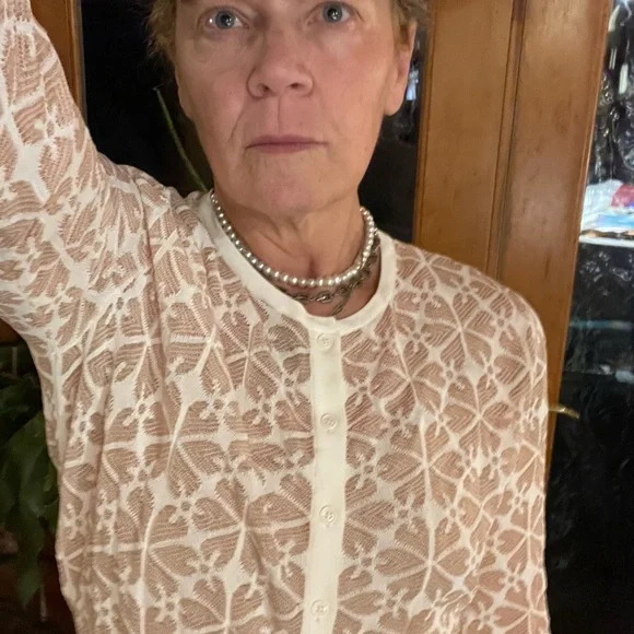 Alexander McQueen Elegant Lace Button-Up sweater- Cream and tan - Picture 7 of 8